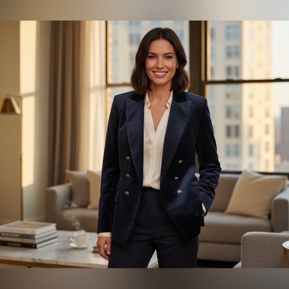 WHBM Navy Double Breasted Blazer Jacket Women’s Size 6 - Picture 2 of 7